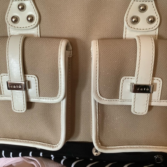 Beautiful Rafē Bag in a Tan Canvas with White Leather Trim. - Picture 3 of 16